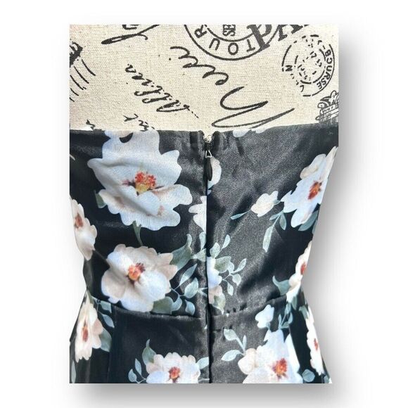 Lulus S Black White Floral Strapless Organza Maxi Dress Corset Wedding Guest - Picture 6 of 11